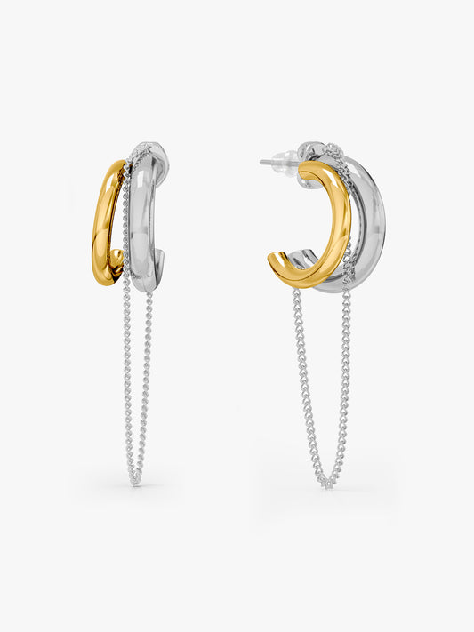 Chain Drop Link Dual Tone Earrings