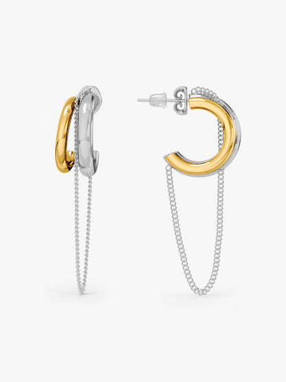 Chain Drop Link Dual Tone Earrings