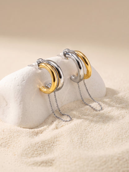 Chain Drop Link Dual Tone Earrings