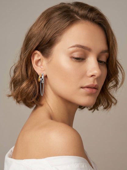 Chain Drop Link Dual Tone Earrings