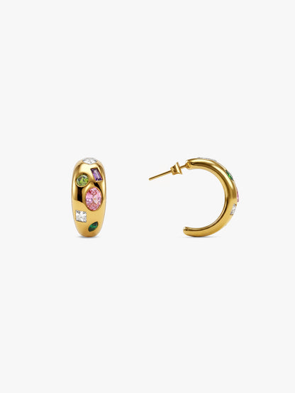 Marble Mix Gold Plated Hoop Earrings