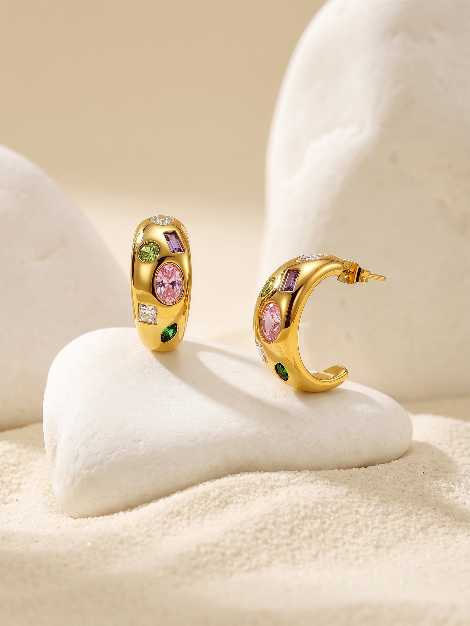Marble Mix Gold Plated Hoop Earrings