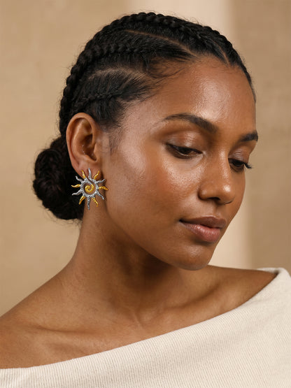 Sun Drama Dual Tone Earrings