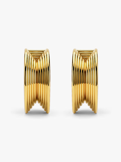Ridge Stack Gold Plated Hoop Earrings