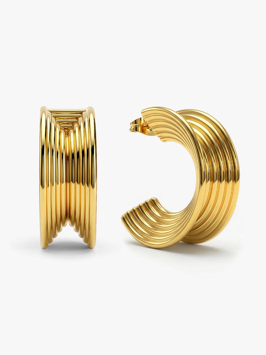 Ridge Stack Gold Plated Hoop Earrings