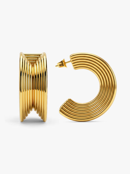 Ridge Stack Gold Plated Hoop Earrings