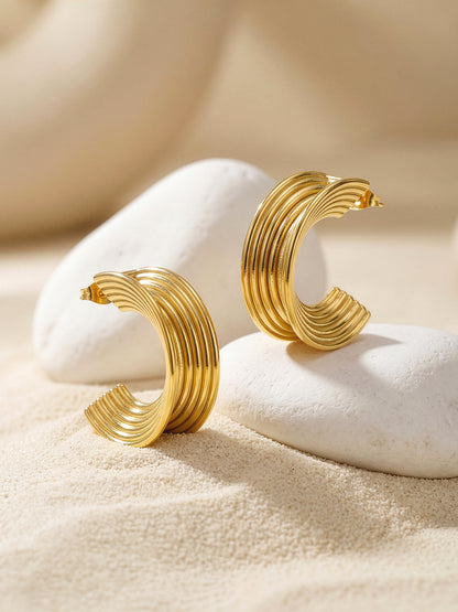 Ridge Stack Gold Plated Hoop Earrings