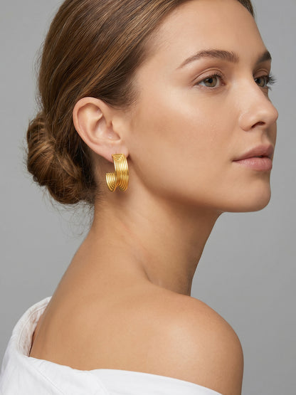 Ridge Stack Gold Plated Hoop Earrings