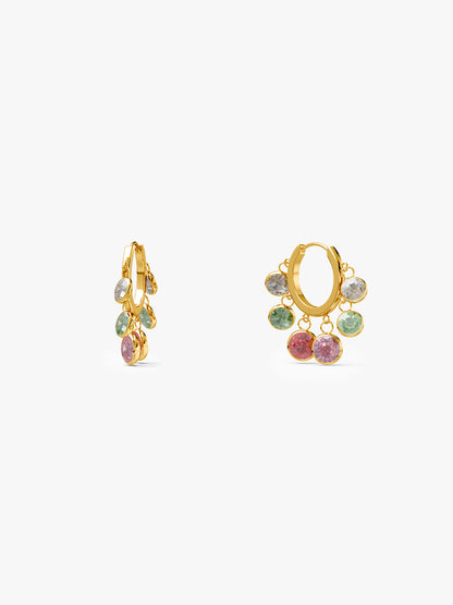 Multi Stone Drop Gold Plated Earrings