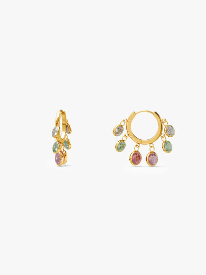 Multi Stone Drop Gold Plated Earrings