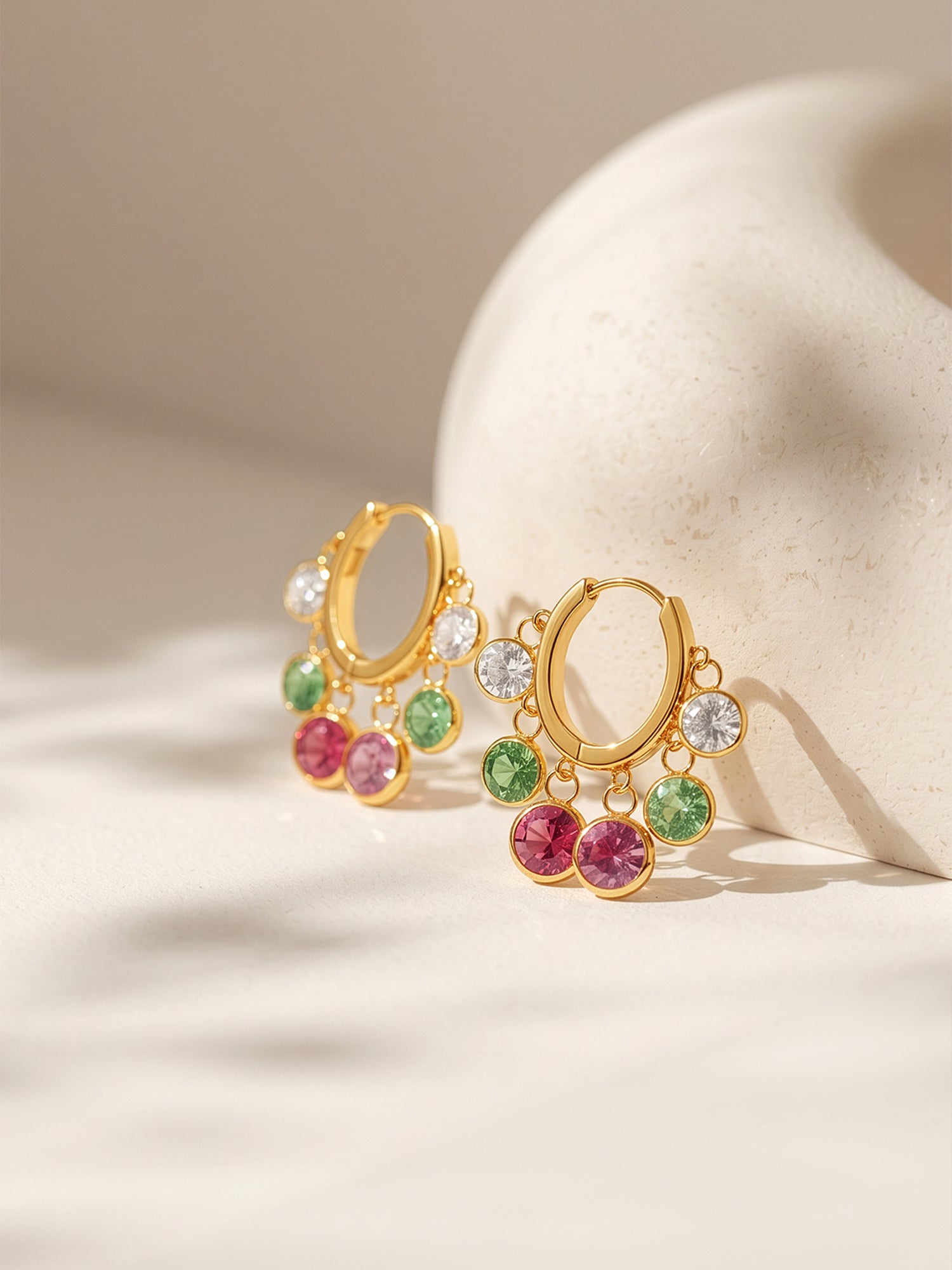 Multi Stone Drop Gold Plated Earrings