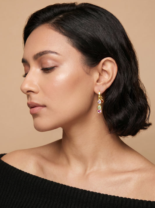 Multi Stone Drop Gold Plated Earrings
