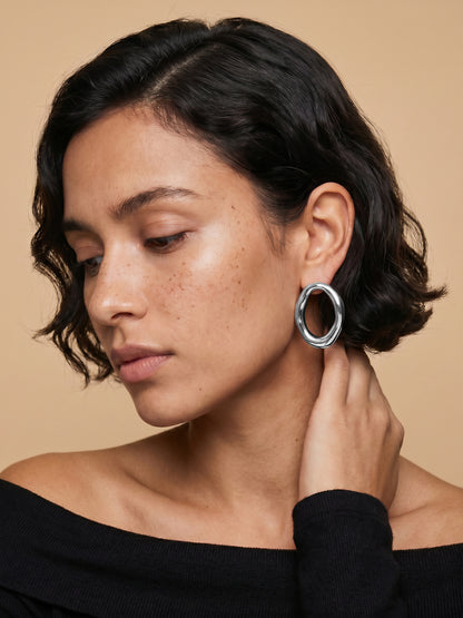 Rounded Edge Stainless Steel Hoop Earrings