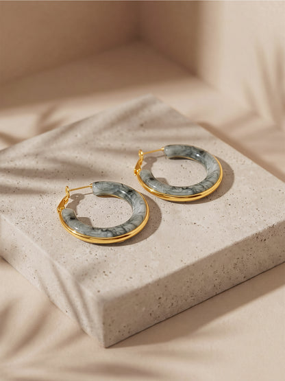 Marble Edge Gold Plated Hoop Earrings