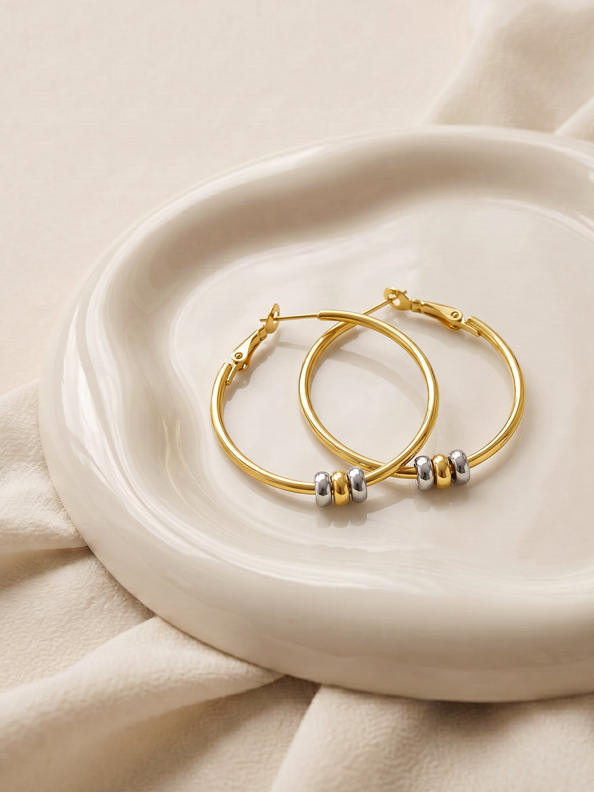 IXIA by GIVA Orb Detail Dual Tone Hoop Earrings