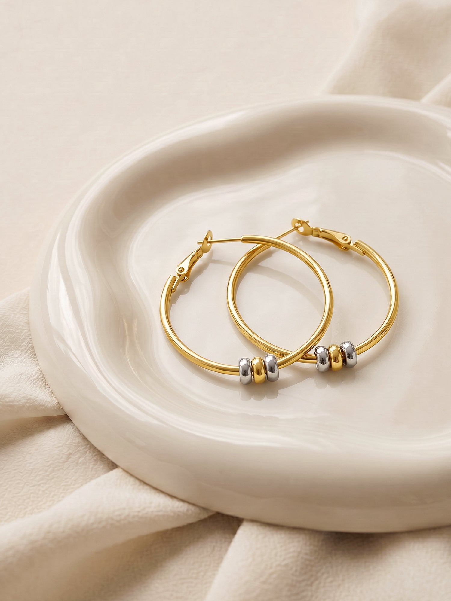 Orb Detail Dual Tone Hoop Earrings