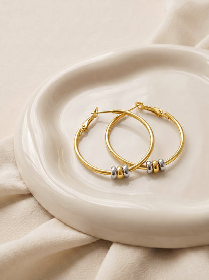 Orb Detail Dual Tone Hoop Earrings