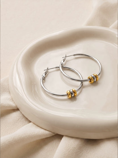 Mixed Loop Dual Tone Hoop Earrings