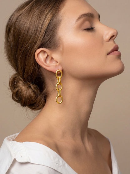 Chain Mismatched Gold Plated Earrings