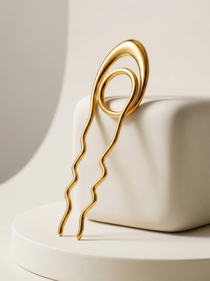 Wavy Static Gold Plated Hair Pin