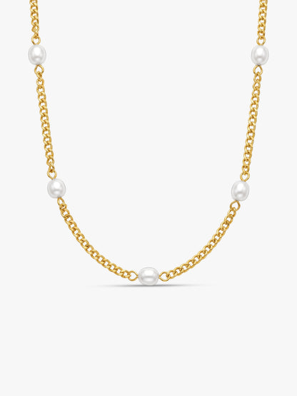 Pearl Current Gold Plated Station Necklace