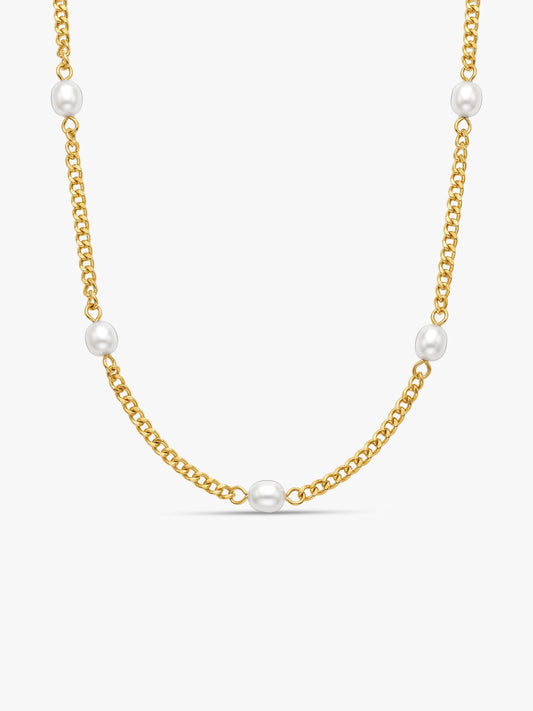 Pearl Current Gold Plated Station Necklace