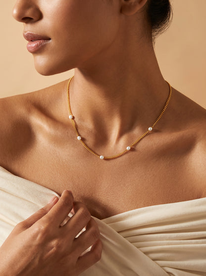 Pearl Current Gold Plated Station Necklace