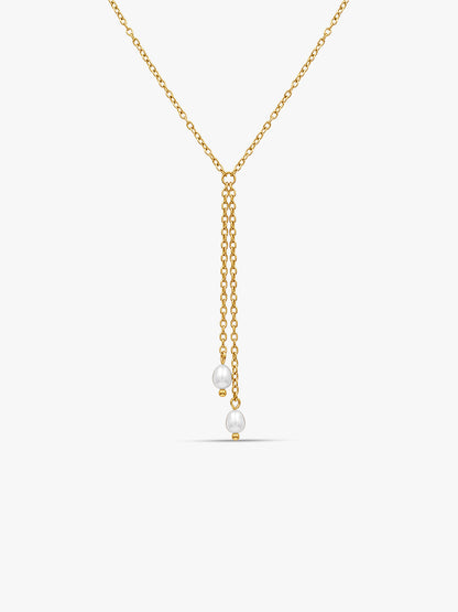 Late Night Pearl Gold Plated Y Necklace