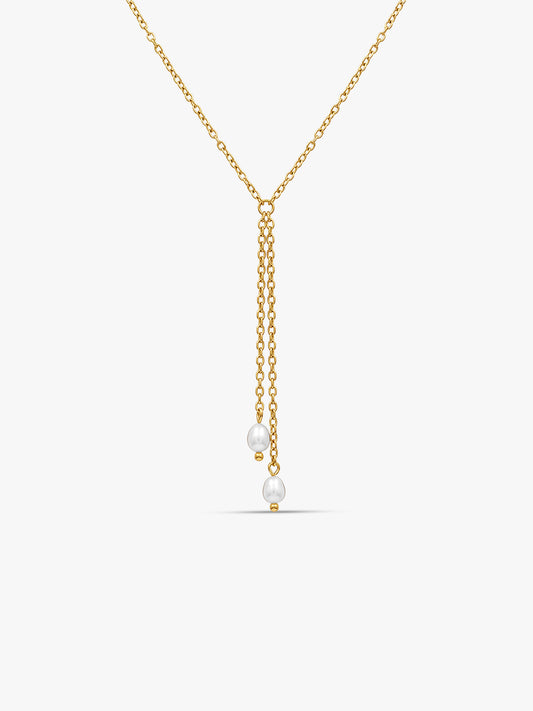 Late Night Pearl Gold Plated Y Necklace