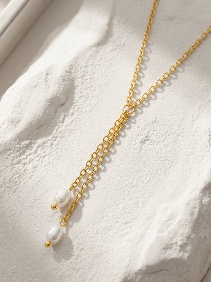 Late Night Pearl Gold Plated Y Necklace
