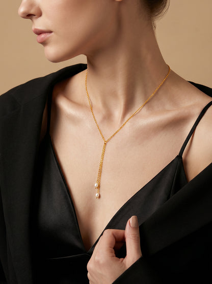 Late Night Pearl Gold Plated Y Necklace