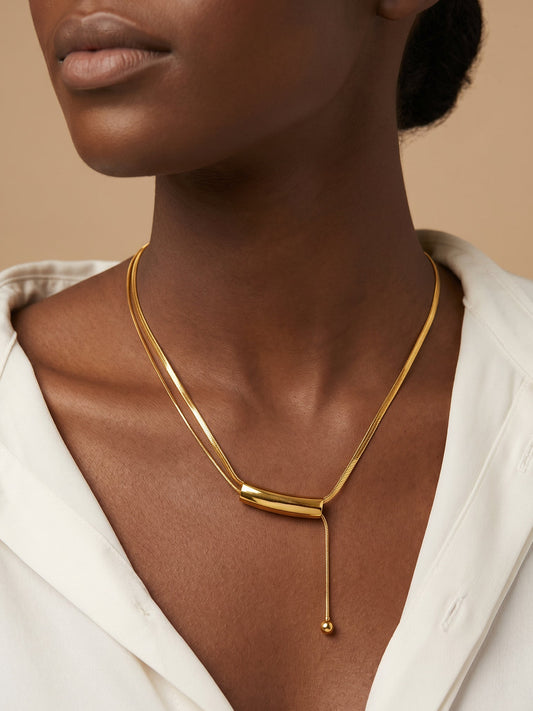 IXIA by GIVA Clean Line Gold Plated Lariat Necklace