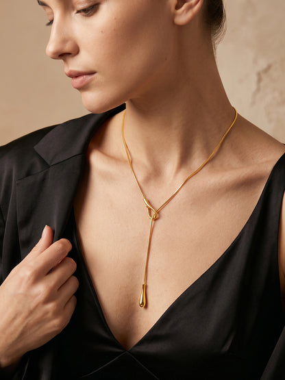 Drop Code Gold Plated Lariat Necklace