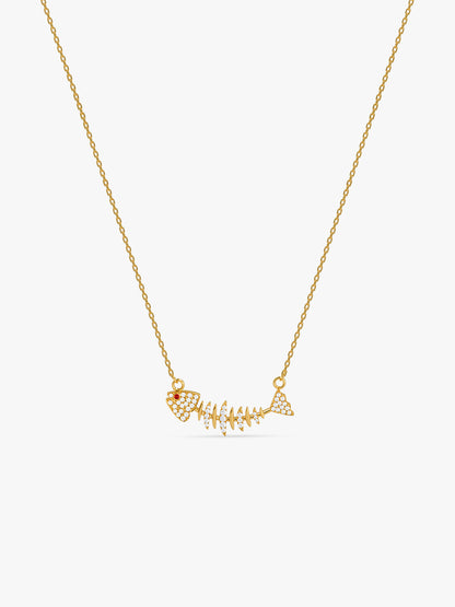 Fishbone Drop Chain Gold Plated Necklace