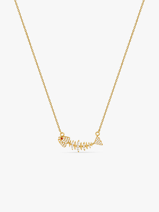 Fishbone Drop Chain Gold Plated Necklace