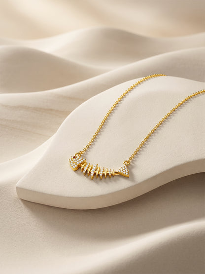 Fishbone Drop Chain Gold Plated Necklace