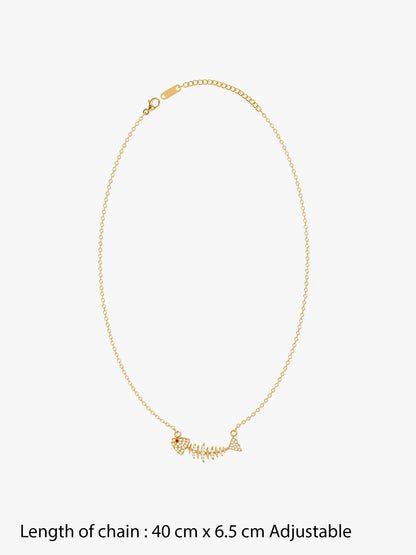 Fishbone Drop Chain Gold Plated Necklace