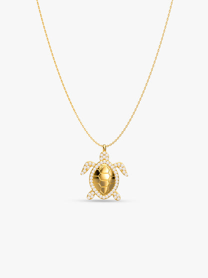 Turtle Icon Gold Plated Pendant With Link Chain