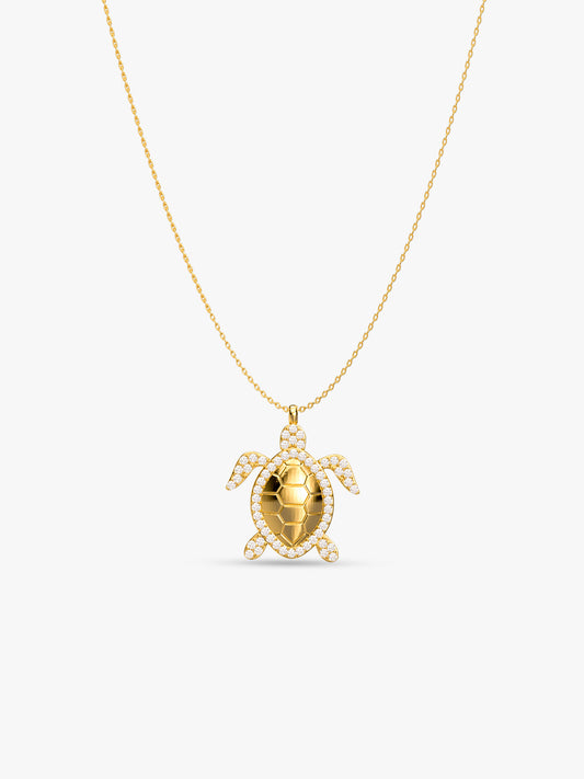 Turtle Icon Gold Plated Pendant With Link Chain