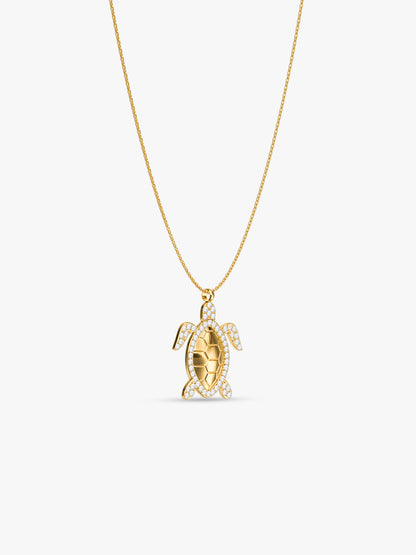 Turtle Icon Gold Plated Pendant With Link Chain