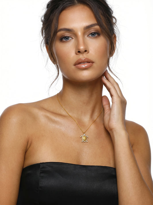 Turtle Icon Gold Plated Pendant With Link Chain