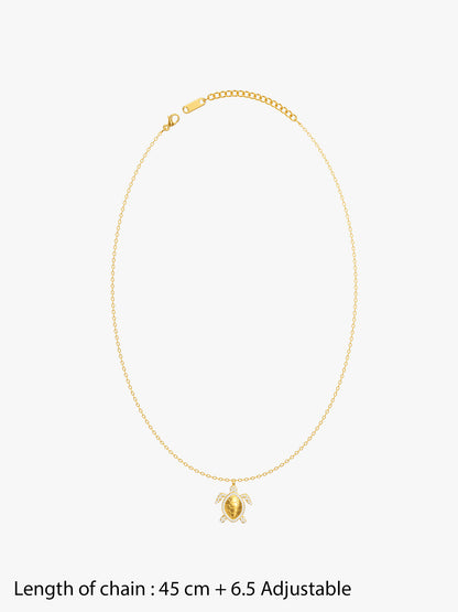 Turtle Icon Gold Plated Pendant With Link Chain