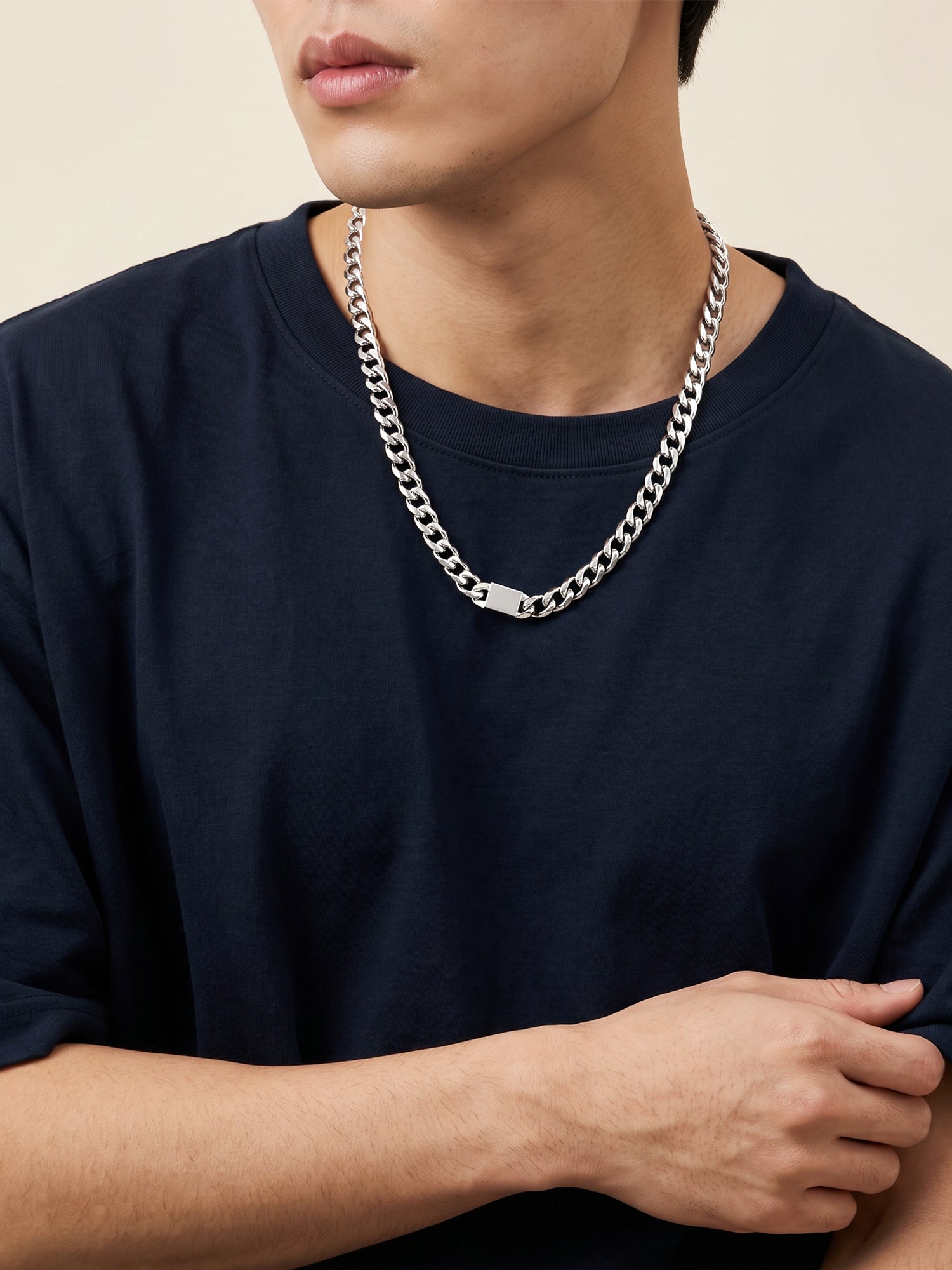 IXIA by GIVA Chain of Command Rhodium Plated Necklace For Men