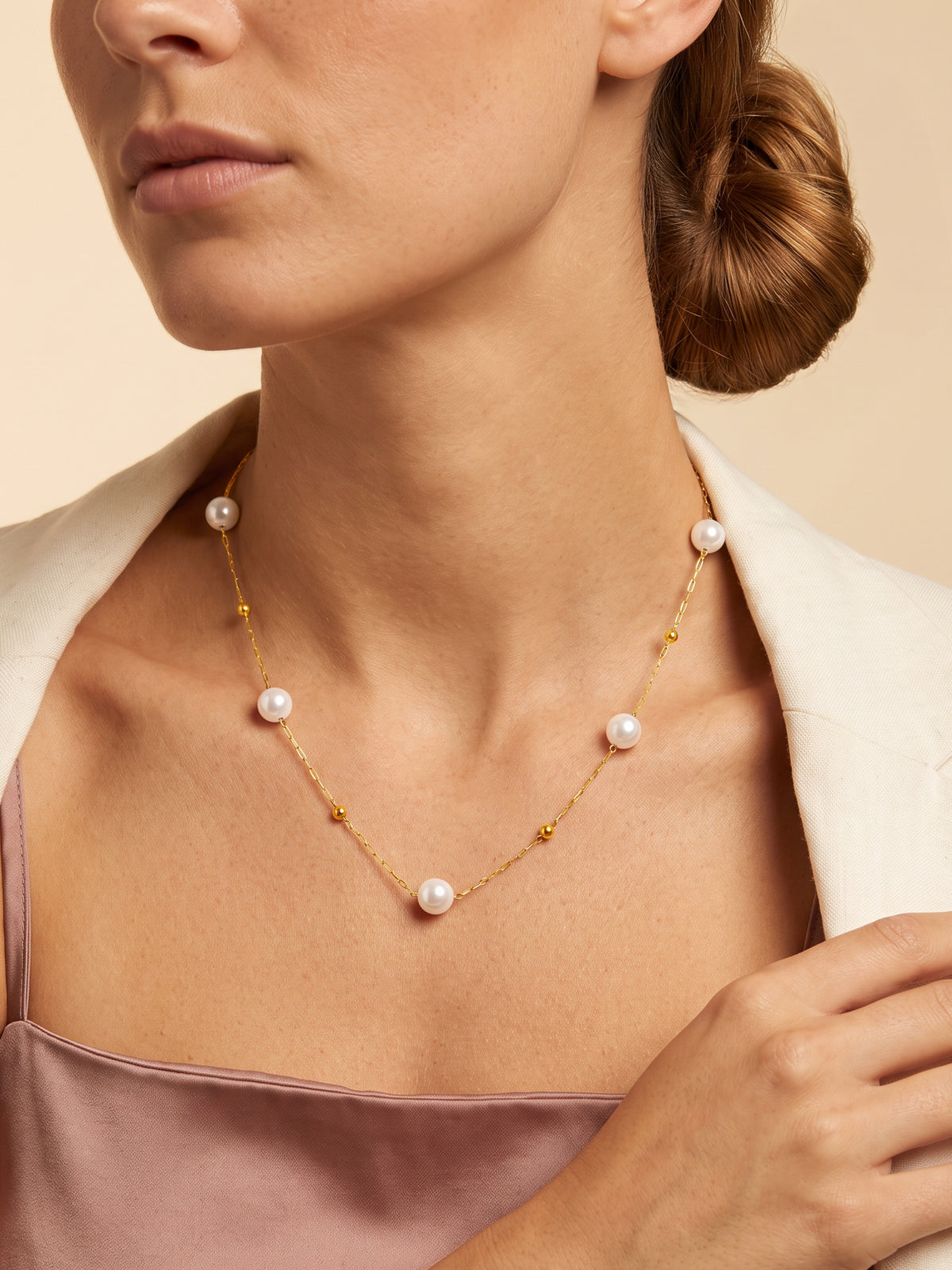 IXIA by GIVA Beadazzled Gold Plated Pearl Necklace
