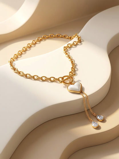 Heart Drip Gold Plated Lariat Necklace