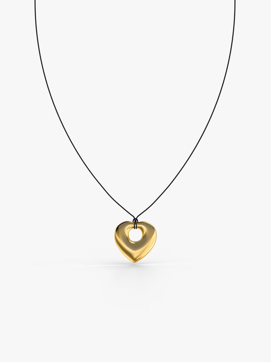 Lock Heart Gold Plated Pendant With Black Thread