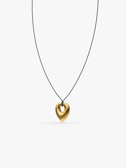 Lock Heart Gold Plated Pendant With Black Thread