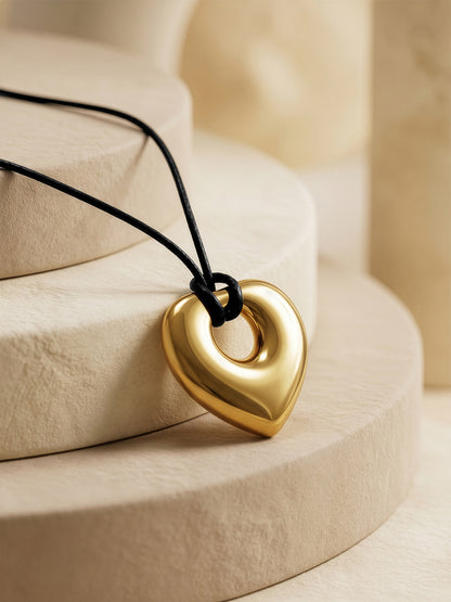 Lock Heart Gold Plated Pendant With Black Thread