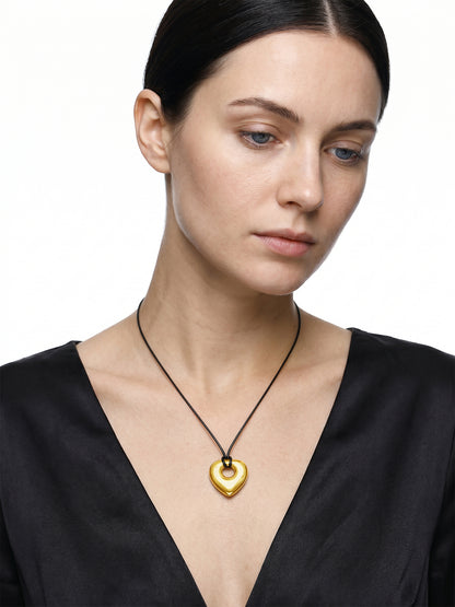 Lock Heart Gold Plated Pendant With Black Thread