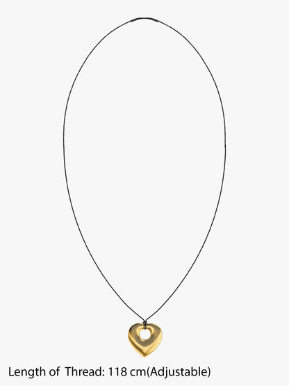 Lock Heart Gold Plated Pendant With Black Thread